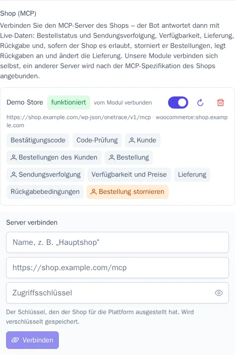 Shop (MCP) in den Bot-Einstellungen