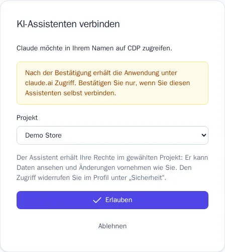 KI-Assistenten verbinden: Projekt auswählen