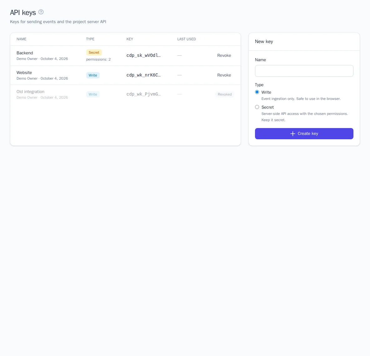 API key list