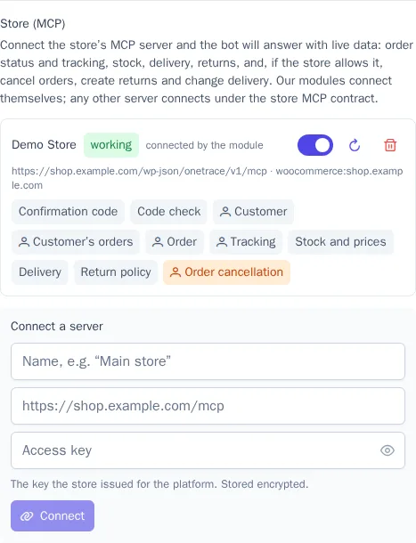 Store (MCP) in the bot settings
