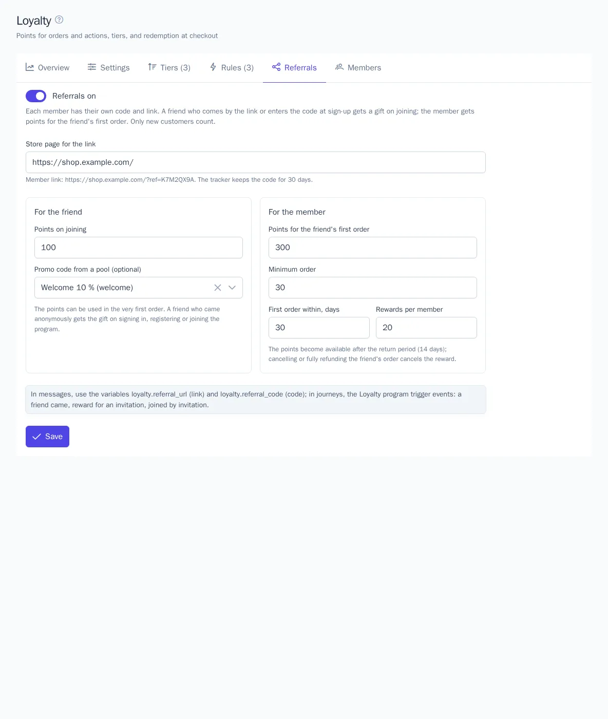 Referral settings