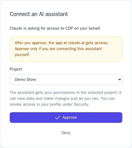 Connect an AI assistant: choosing a project