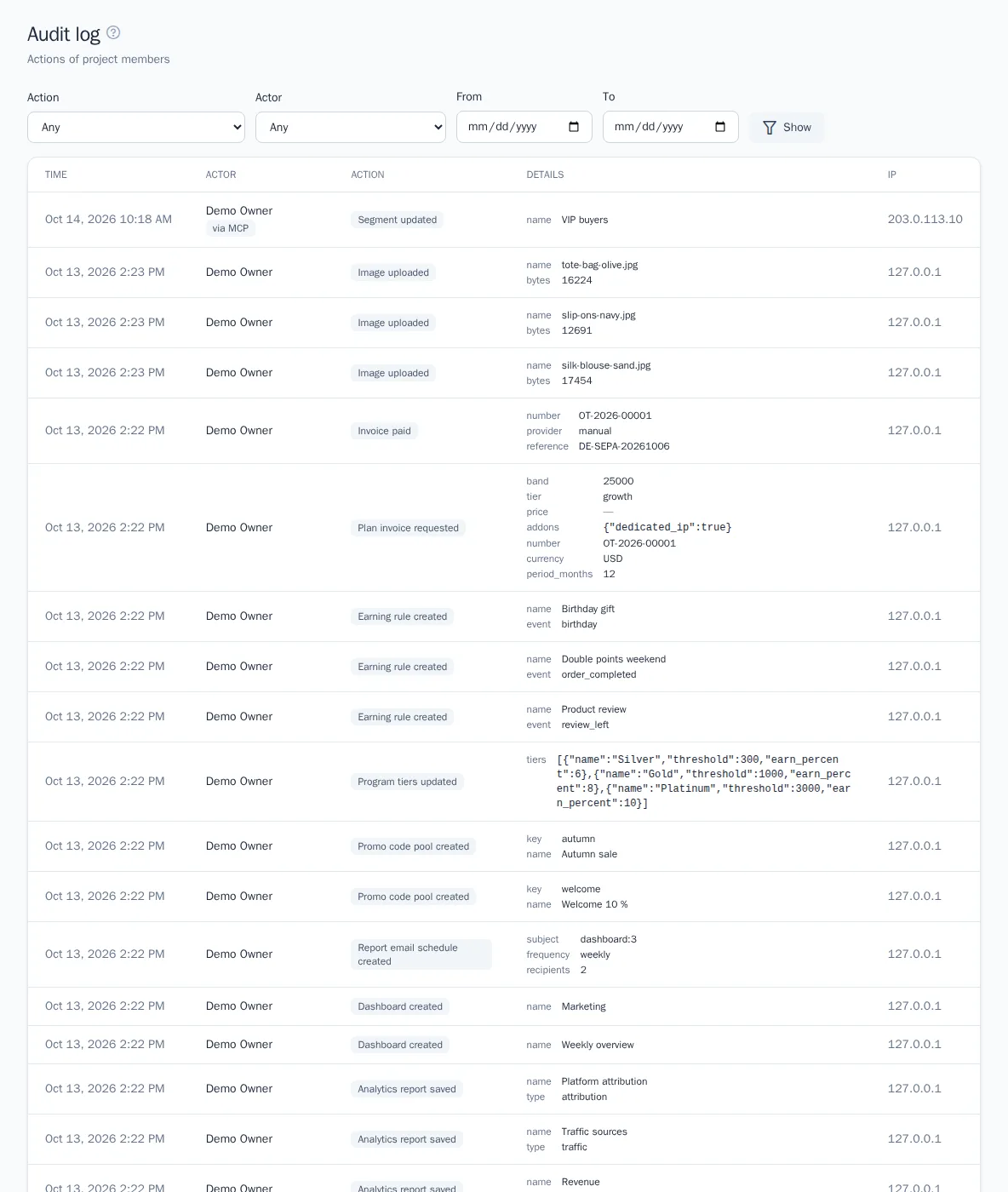 Project audit log