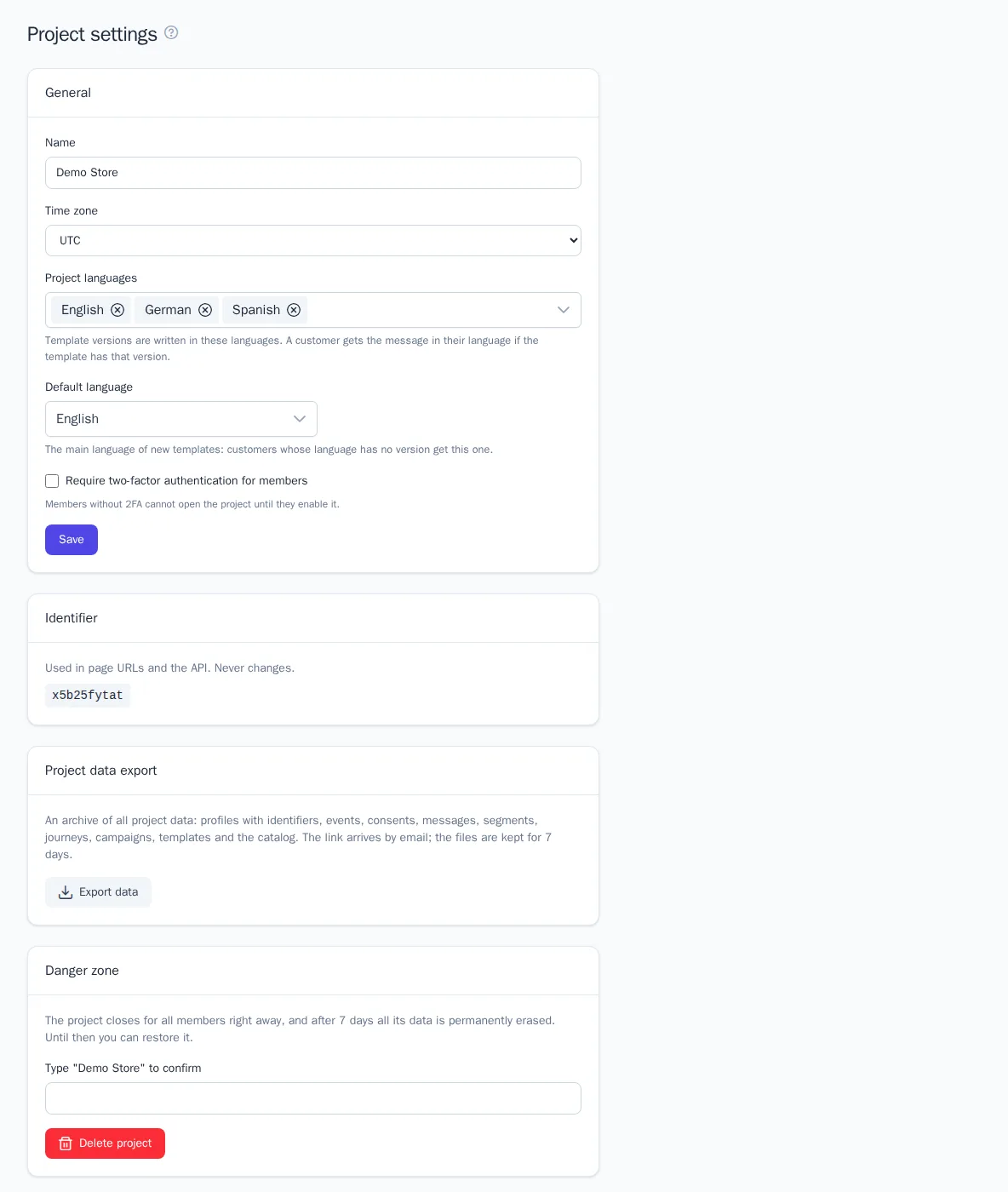 Project settings