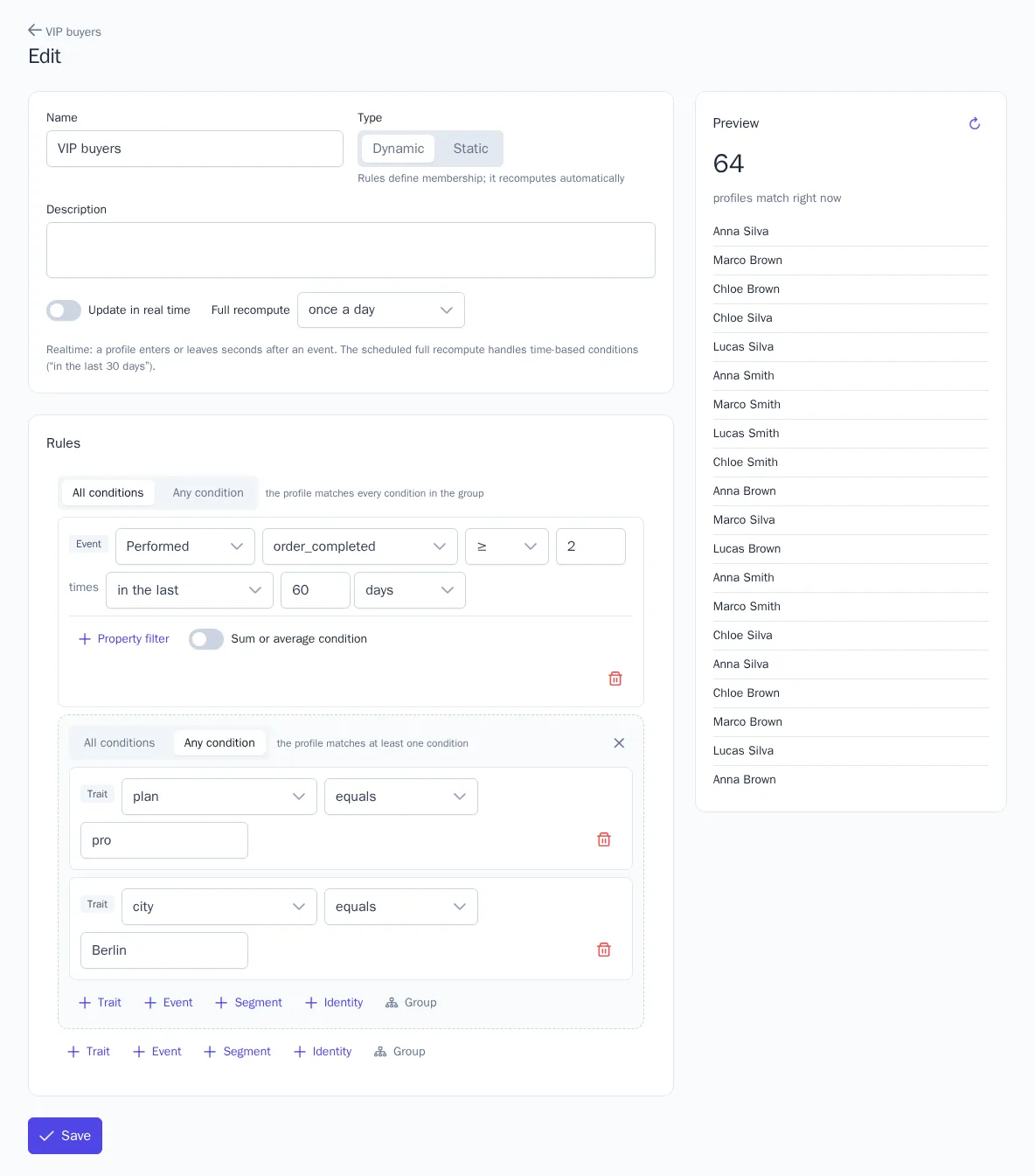 Segment rule builder with preview