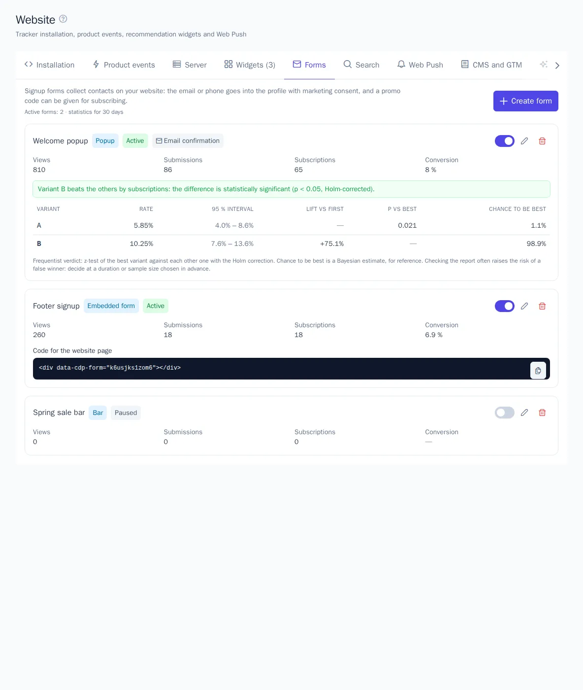 Signup forms