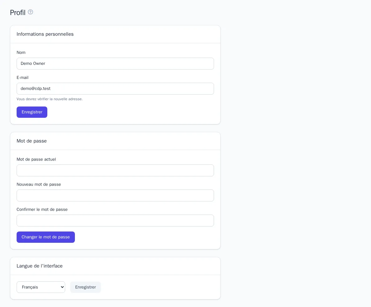 Page du profil