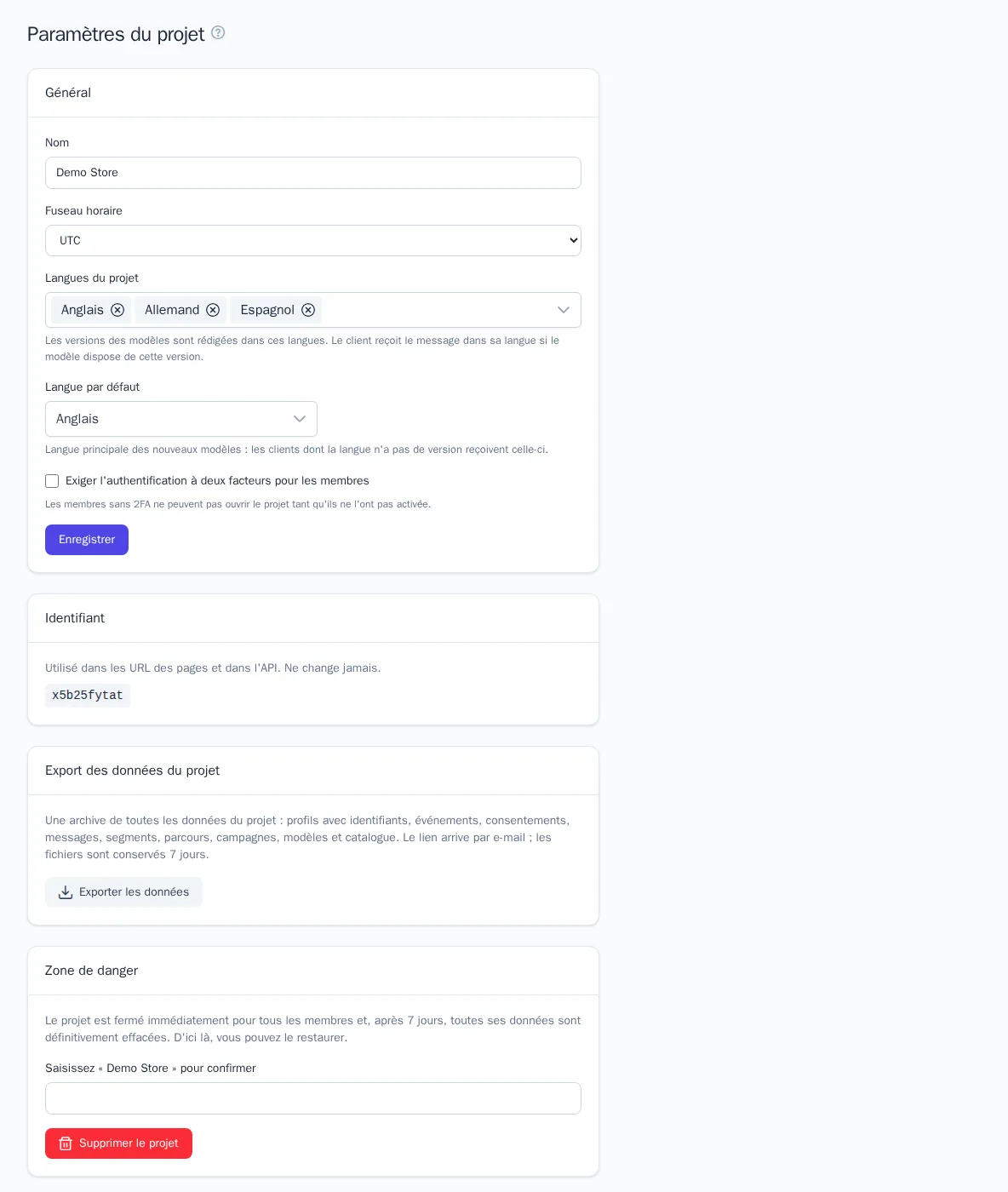 Paramètres du projet