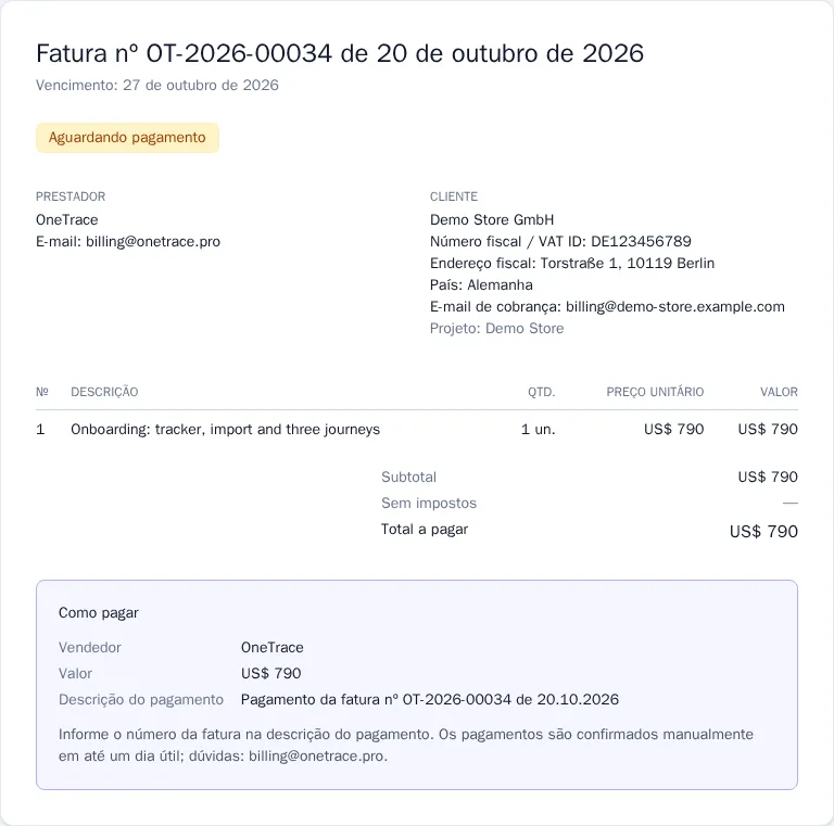 Fatura e forma de pagamento
