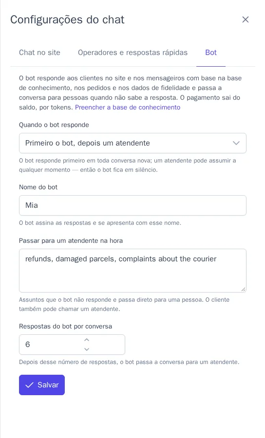 Configurações do bot