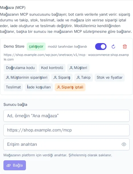 Bot ayarlarında Mağaza (MCP)