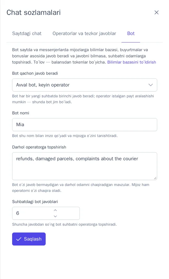 Bot sozlamalari