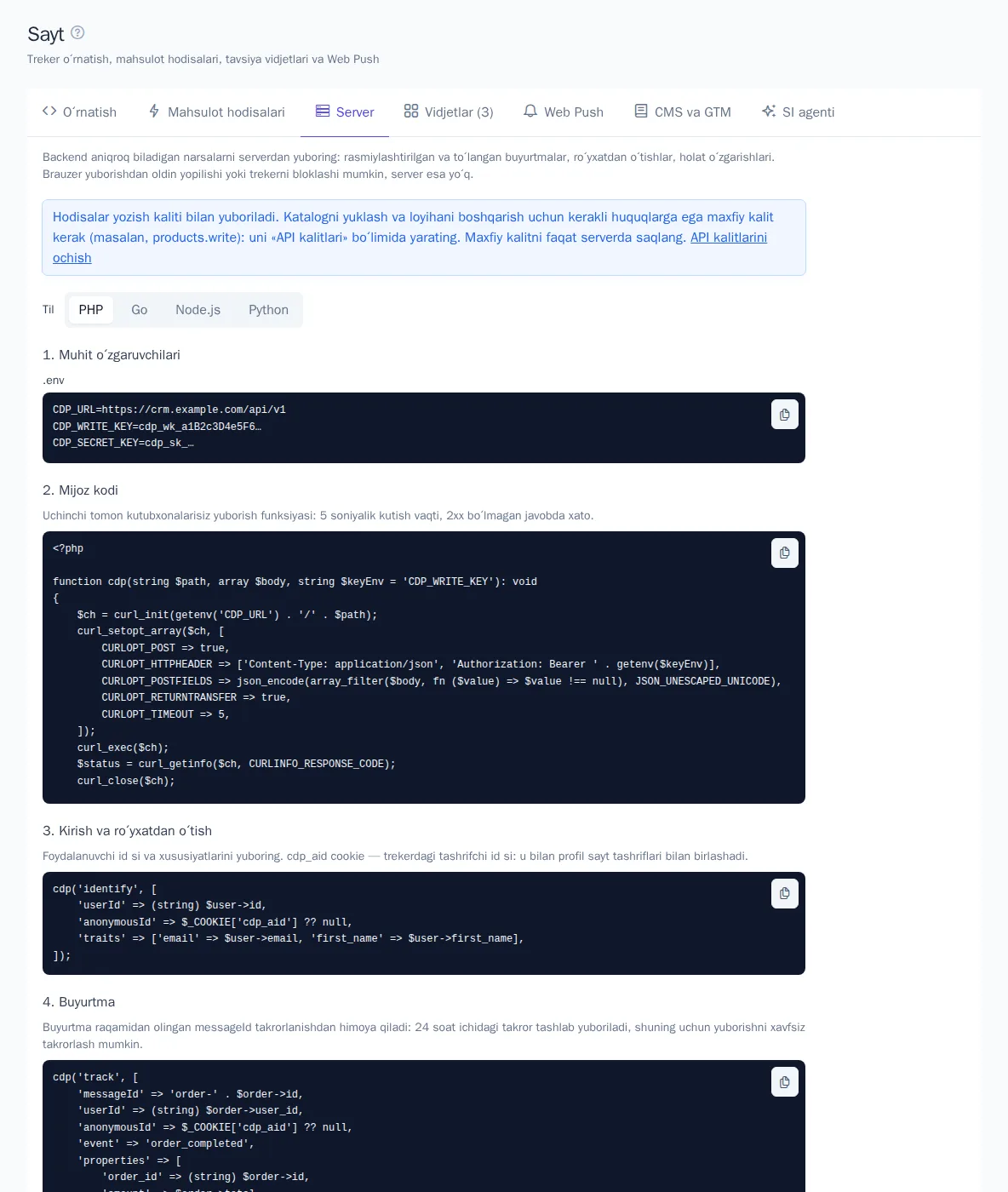 PHP misollari bilan «Server» yorligʻi